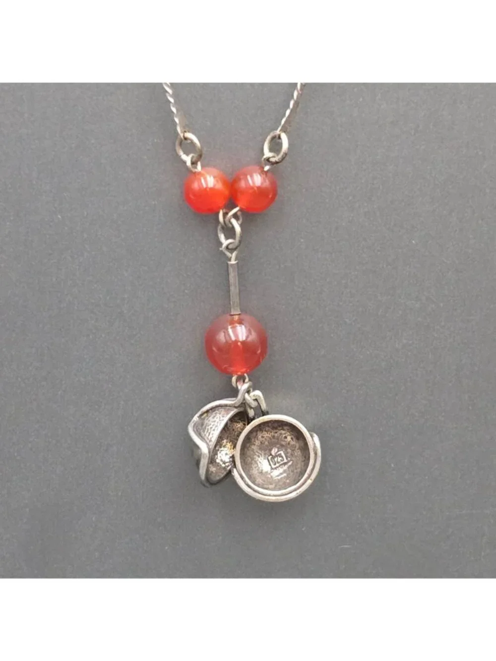 Vintage Sterling Silver Carnelian Y Drop Necklace 26